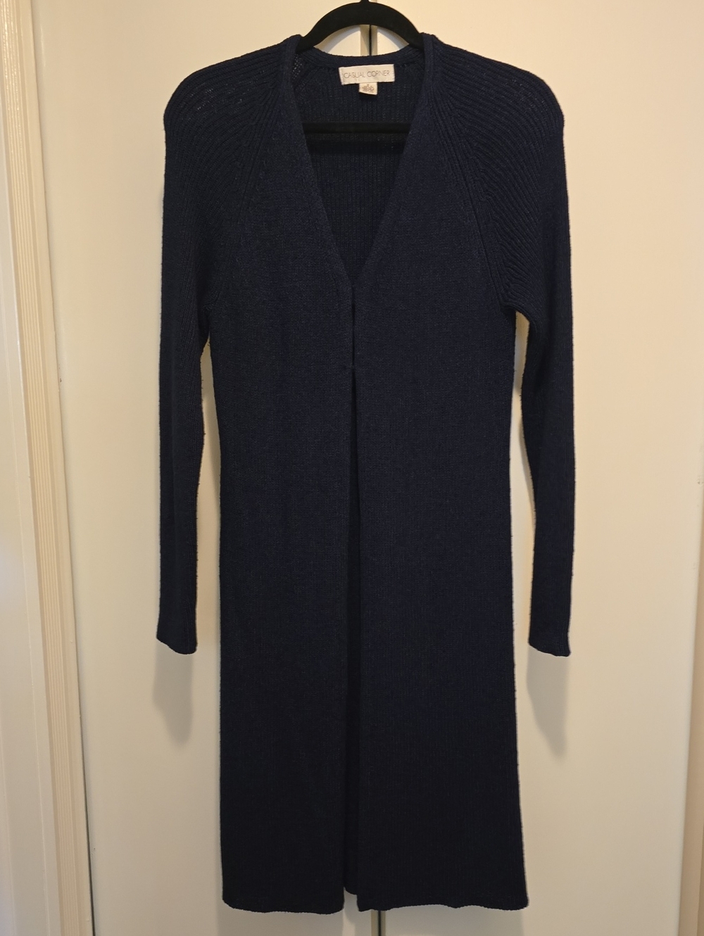 Casual Corner Navy Longline Open-Front Cardigan